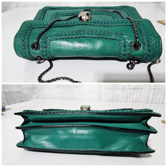 SOLD***Authentic BVLGARI Plissé Serpenti Forever Flap Bag Green - Picture 9 of 16